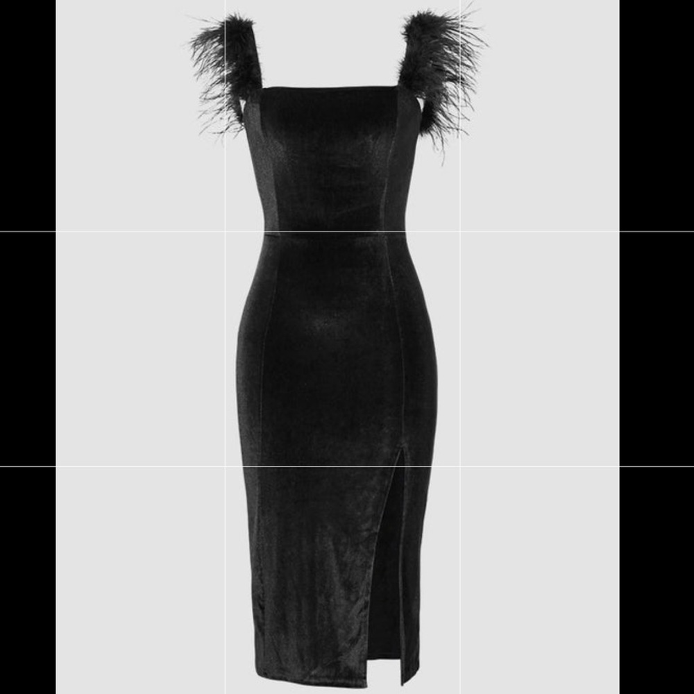 Feather Detail Midi Dress